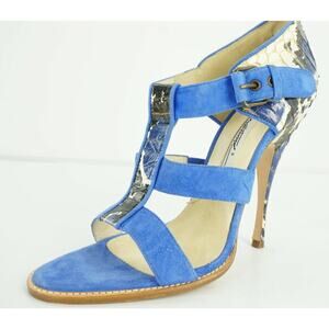 Brian Atwood Audra Blue Suede Snake High Heel Sandals Size 7.5 New $695